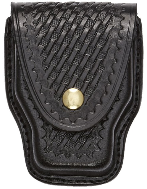 Aker Leather Model 508 Handcuff Case Small Brass Snap Basketweave Black - Aker Leather
