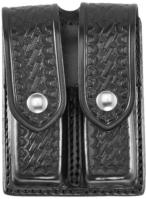 Aker Leather Model 510 Double Magazine Pouch Medium .45 ACP Black Snap Double Stack Basketweave Black - Aker Leather