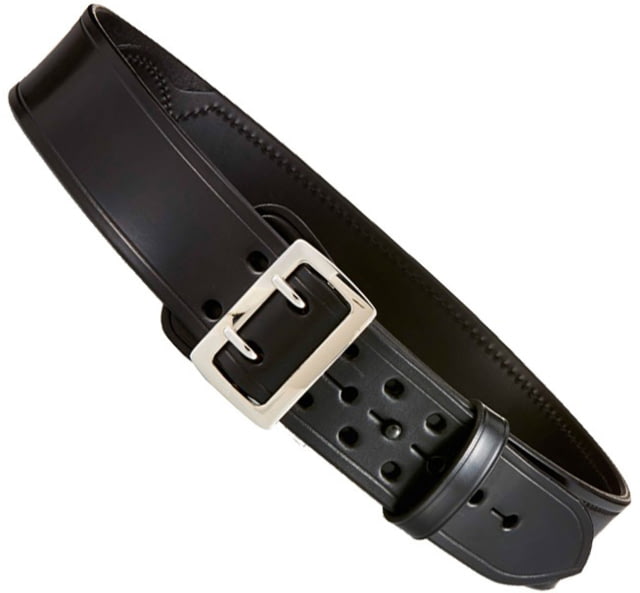 Aker Leather Model B03 2.25inch Half Leather Lined Sam Browne Belts Chrome Buckle 36 in Plain Black - Aker Leather
