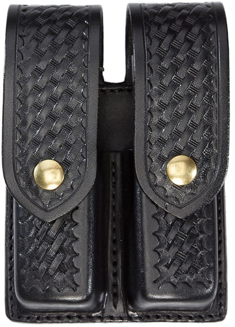 Aker Leather Quad Magazine Pouch Medium Single Stack Colt .45 Caliber Chrome Snap Basketweave Black - Aker Leather