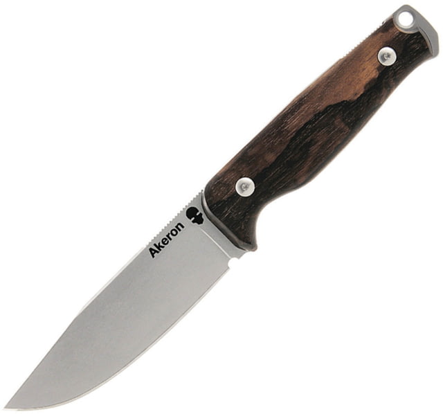 Akeron Ekinox V3 Fixed Blade Ziricote Knife 4.5" stonewash finish Bohler N690 stainless blade Ziricote wood handle EKINOX V3 ZIRICOTE W/ LEATHER - Akeron