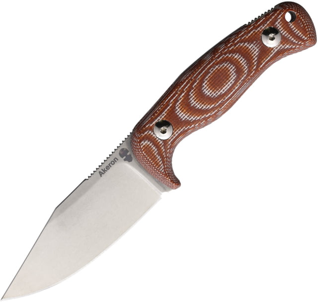 Akeron Eklipse Micarta Fixed Blade Knife By Tony Lopes 3in Stonewash Bohler N690 SS Blade Natural Micarta Handle Leather Sheath EKLIPSE MICARTA N SW - Akeron