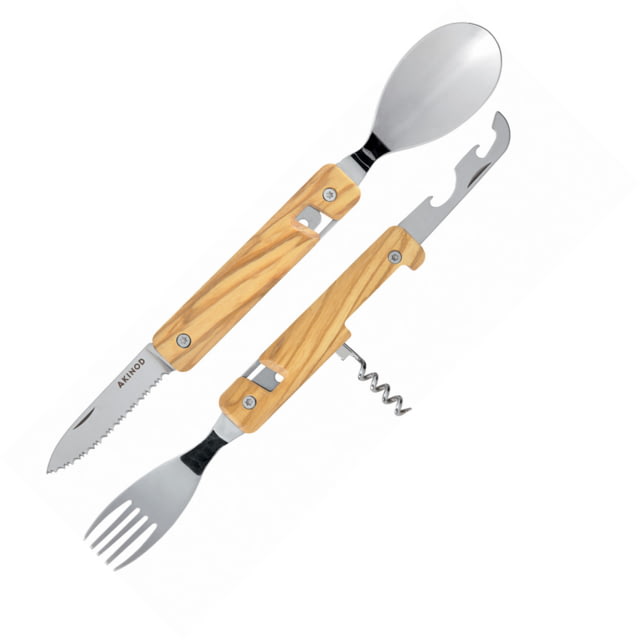 Akinod 13H25 Folding Cutlery Set 7" overall Olive wood handle