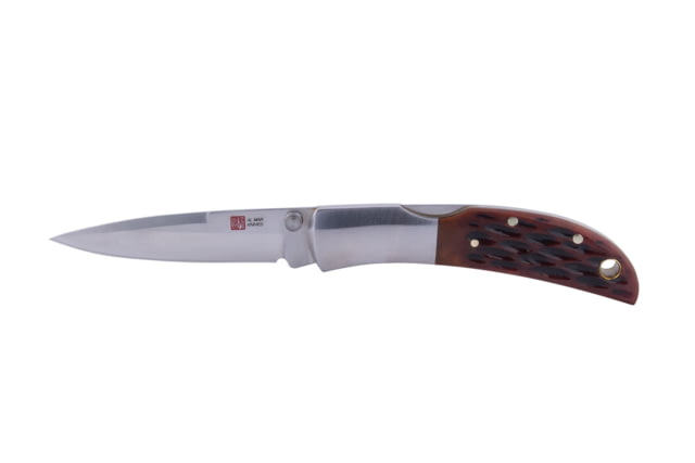 Al Mar Knives Honey Jigged Bone Series Folding Knife 2.5 in TALON Blade Traditional Leather Slip Pouch Honey Brown Small - Al Mar Knives
