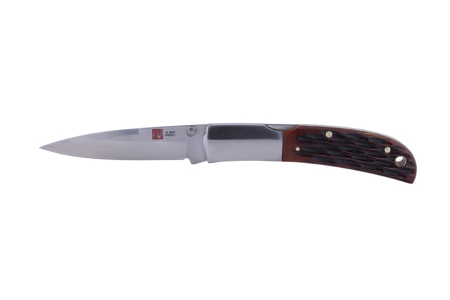 Al Mar Knives Honey Jigged Bone Series Folding Knife 3.15 in TALON BLADE Traditional Leather Slip Pouch Honey Brown Medium - Al Mar Knives