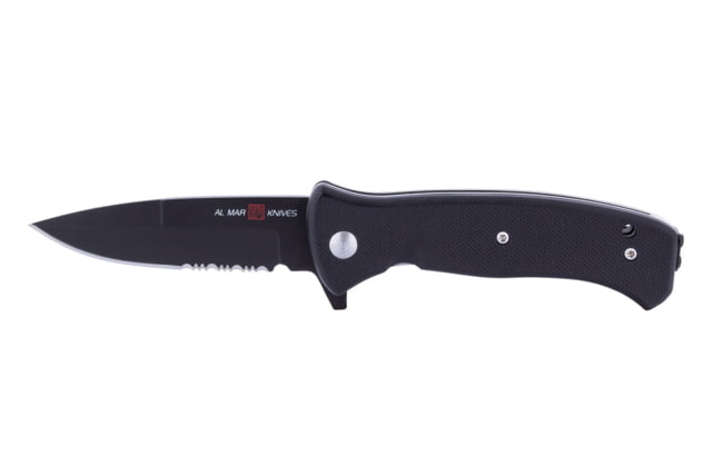 Al Mar Knives Mini S.E.R.E. 2020 Night G Series Folding Knife Liner Lock Spring Assist D2 58HRC Ti-Black 3 in Combo G10 Black - Al Mar Knives