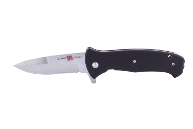 Al Mar Knives S.E.R.E. 2020 G Series Folding Knife Liner Lock Spring Assist D2 58HRC Satin 3.6 in Combo G10 Black - Al Mar Knives