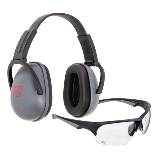 Ruger 10/22 Passive Earmuffs and Shooting Glasses Combo 23dB NRR Soft Foam Ear Cups Adjustable Padded Headband Polycarbonate Lens UV Protection - Ruger