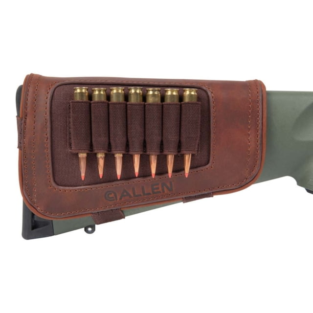 Allen New Castle Leather Buttstock Rifle Cartridge Carrier .223 Remington/ 300 Winchester Magnum 7 Rounds Brown