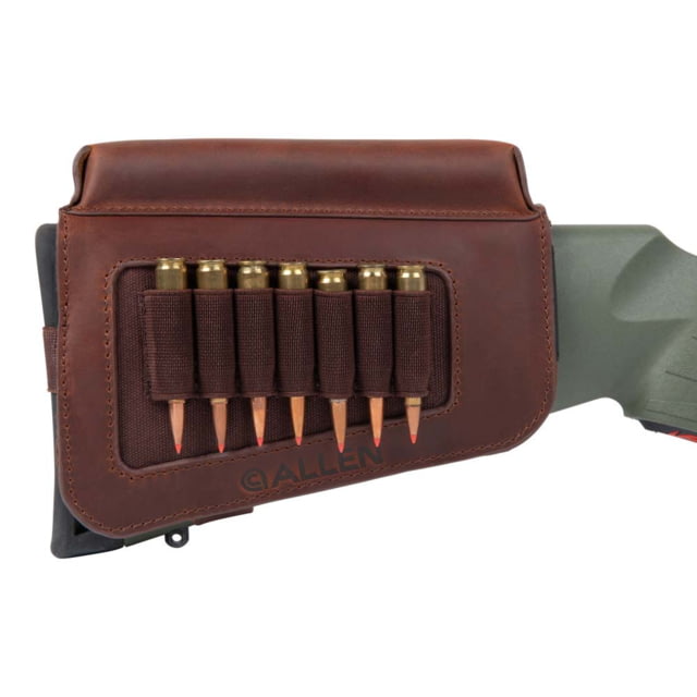 Allen Westcliff Leather Buttstock Rifle Cartridge Carrier .223 Remington/ 300 Winchester Magnum 7 Rounds Brown