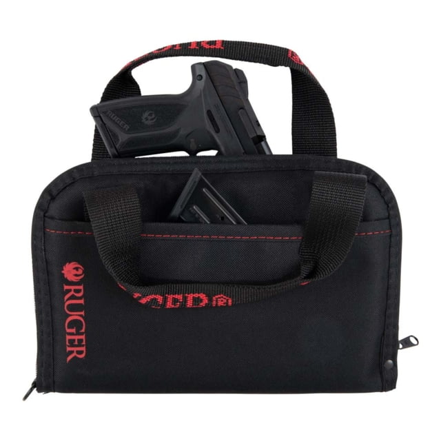 Ruger Polyester Pistol Tote w/Lockable Zipper and D-ring for Semi-Auto Handguns and Revolvers Pocket 11in Long Webbed Handles Soft Lining Foam Padding - Ruger