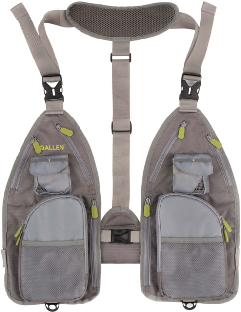 Allen Ultra-Light Gallatin Strap Fly Fishing Vest Fits up to 4 Tackle/Fly Boxes 14 Accessory Pockets Gray/Lime