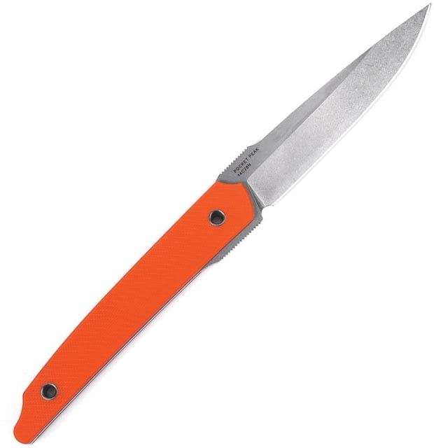 Amare Pocket Peak Fixed Blade Knife 4in Stonewash Sandvik 14C28N SS Blade Orange G10 Handle Black Kydex Belt Sheath. - Amare
