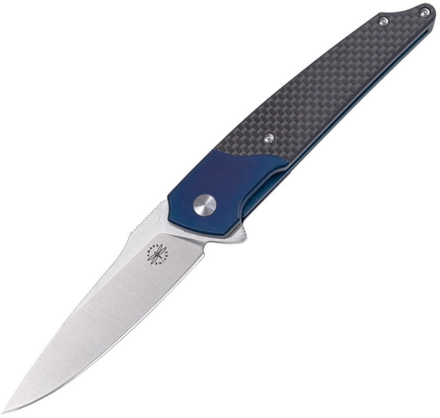 Amare Pocket Peak Linerlock Blue Folding Knife 4.5in Closed 3.5in Satin 14C28N Sandvik SS Blade Carbon Fiber Handle Titanium Bolster Pocket Clip - Amare