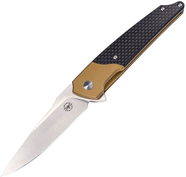 Amare Pocket Peak Linerlock Gold Folding Knife 4.5in Closed 3.5in Satin 14C28N Sandvik SS Blade Carbon Fiber Handle Titanium Bolster Pocket Clip Gold - Amare