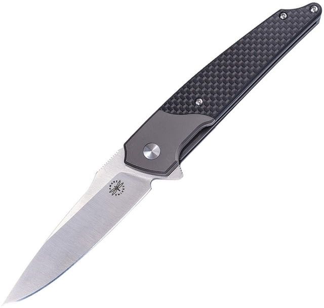 Amare Pocket Peak Linerlock Gray Folding Knife 4.5in Closed 3.5in Satin 14C28N Sandvik SS Blade Carbon Fiber Handle Titanium Bolster Pocket Clip Gray - Amare