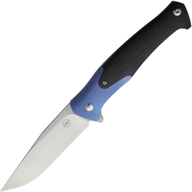 Amare Track Linerlock Blue Folding Knife 5.13in Closed 3.75in Satin S35Vn SS Blade Carbon Fiber Handle Titanium Bolster Pocket Clip - Amare