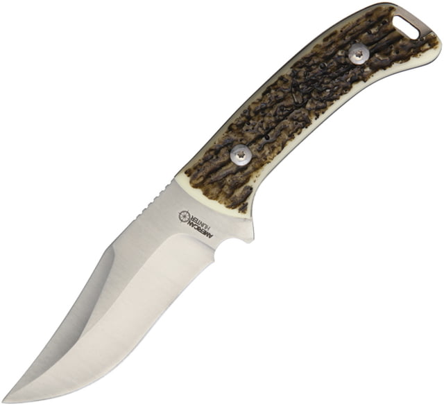 American Hunter Imitation Stag Hunter Knife 4" satin finish stainless blade Imitation stag handle - American Hunter
