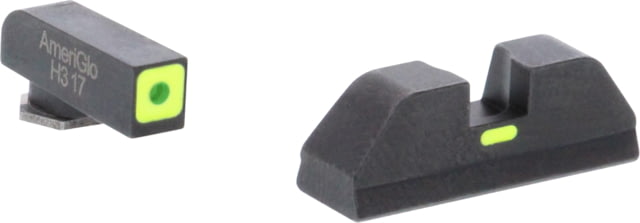 AmeriGlo Glock Gen 5 Cap Tritium Pistol Sight Sets Green Tritium Lamp LumiGreen Square Outline FRONT LumiGreen Line non Tritium REAR