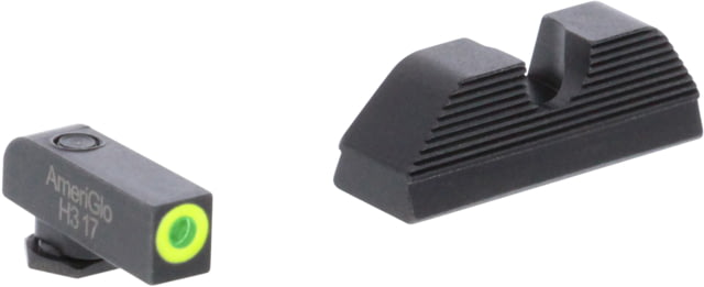 AmeriGlo Green Tritium Lamp, LimeLumi Outline FRONT, Black Serrated U notch REAR, All Gen, 20,21,29,30,31,32,36,40,41, GL-356 by USA AmeriGlo Pistol Sights