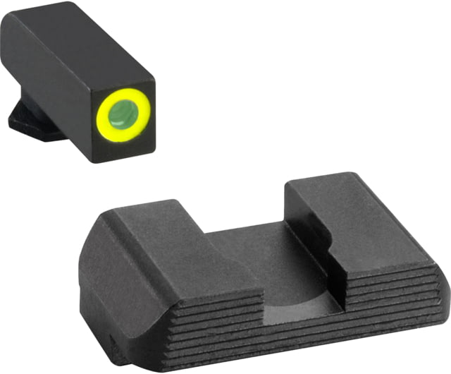 AmeriGlo Green tritium Lamp, LumiGreen Outline FRONT, Black serrated REAR, Glock Gen 5, 17,19,19x,26,34,45, GL-5701 by USA AmeriGlo Pistol Sights