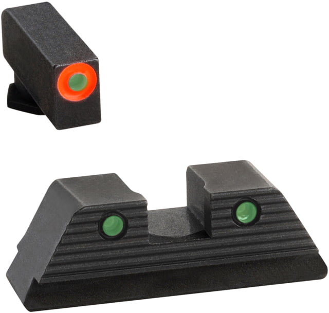 "AmeriGlo Green Tritium Lamp, Orange Outline FRONT, Green Tritium Lamp, Black Outline Serrated SQ REAR, Height .165, Width .140, GL-817" by USA AmeriGlo Pistol Sights