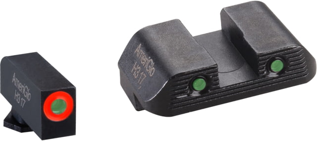 "AmeriGlo Green Tritium Lamp, Orange Outline FRONT, Green Tritium Lamp, Black Outline Serrated SQ REAR, Height .190, Width .140, GL-823" by USA AmeriGlo Pistol Tritium & Fiber Optic Night Sights