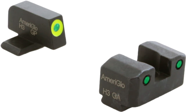 AmeriGlo Trooper Sets for Springfield Hellcat OSP w/Green Tritium LumiGreen Outline Front/ Green Tritium Black Outline Rear, SA-819 by USA AmeriGlo Pistol Sights