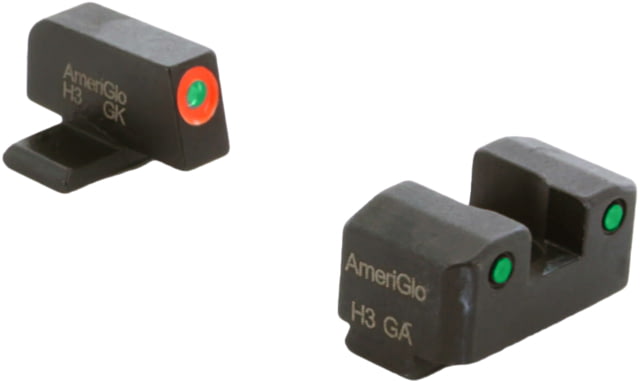 AmeriGlo Trooper Sets for Springfield Hellcat OSP w/Green Tritium Orange Outline Front/ Green Tritium Black Outline Rear, SA-816 by USA AmeriGlo Pistol Sights