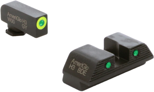 AmeriGlo Trooper Sets for Walther PDP w/Green Tritium LumiGreen Outline Front/ Green Tritium Black Outline Rear, WA-819 by USA AmeriGlo Pistol Sights