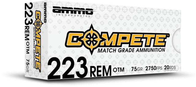 Ammo Inc. Compete .223 Remington 75 Grain Open Tip Match Bullet Brass Cased Rifle Ammunition 20 Round o Inc. Compete .223 Remington 75 Grain Open Tip Match Bullet Brass Cased Rifle Ammunition 20 Round Ammo