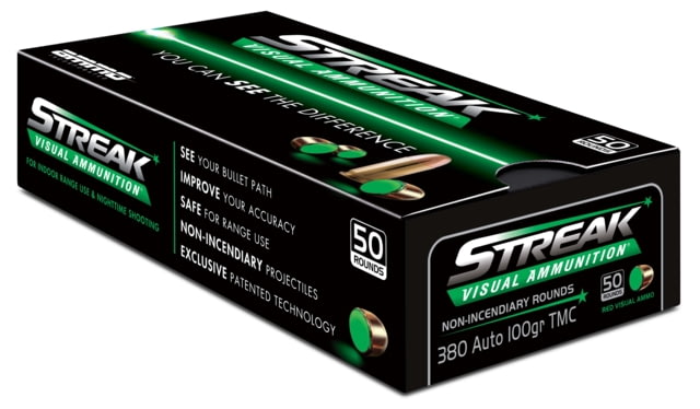 Ammo Inc. Streak .380 Auto 100 Grain TMC Brass Cased Green Pistol Ammo 50 Rounds o Inc. Streak .380 Auto 100 Grain TMC Brass Cased Green Pistol 50 Rounds Ammo