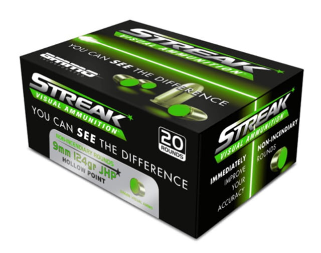 Ammo Inc. Streak 9 mm 124 Grain JHP w/ Streak Brass Cased Pistol Ammo 20 Round - Ammo, Inc.