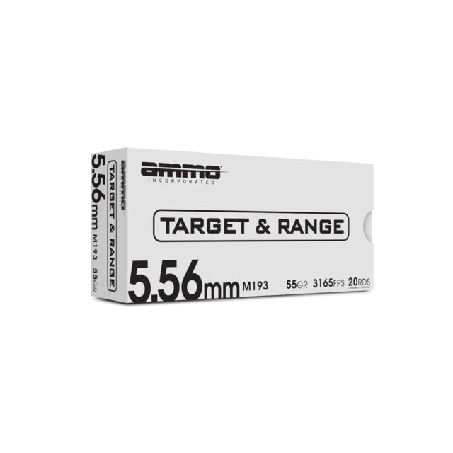 o Inc. Target & Range M193 5.56mm NATO 55 Grain Full Metal Jacket Bullet Brass Cased Rifle Ammunition 20 Round Ammo
