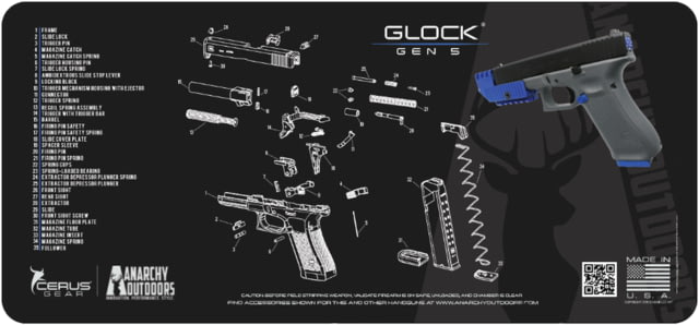 Anarchy Outdoors Glock Gun Cleaning Mat Gen 5 Black 12'' x 27'' x 1/8'' - Anarchy Outdoors