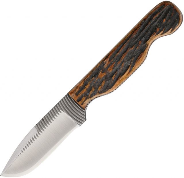 Anza 7.25 Inch Fixed Blade Knife Amber Bone Brown Leather Belt Sheath Made from files 712 AJB - Anza