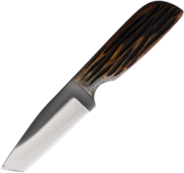 Anza Amber Bone Fixed Blade Knife 7.25in Overall 3.5in Stainless Steel Tanto Blade Amber Jigged Bone Handle Brown Leather Belt Sheath JWKR1 AJB - Anza