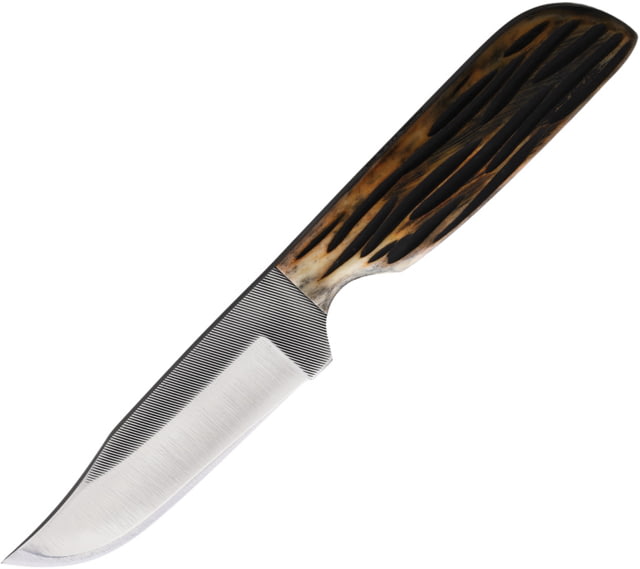 Anza Amber Jigged Bone Fixed Blade Knife 8in Overall 3.75in Stainless Steel Blade Amber Jigged Bone Handle Brown Leather Belt Sheath JWKR2 AJB - Anza