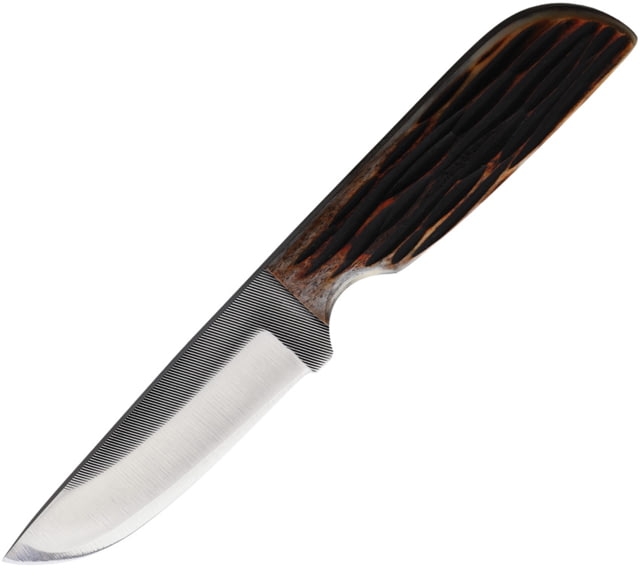 Anza Amber Bone Fixed Blade Knife 8in Overall 3.75in Stainless Steel Blade Amber Jigged Bone Handle Brown Leather Belt Sheath JWKR3 AJB - Anza