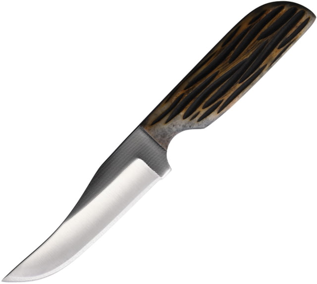 Anza Amber Bone Fixed Blade Knife 8.25in Overall 4.13in Stainless Steel Blade Amber Jigged Bone Handle Brown Leather Belt Sheath 709R AJB - Anza
