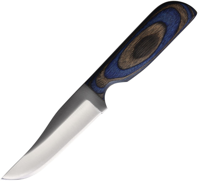Anza Blue Black Fixed Blade Knife 8.25in Overall 4.13in Stainless Steel Clip Point Blade Black/Blue Wood Handle Brown Leather Belt Sheath 709R BLU/BK - Anza