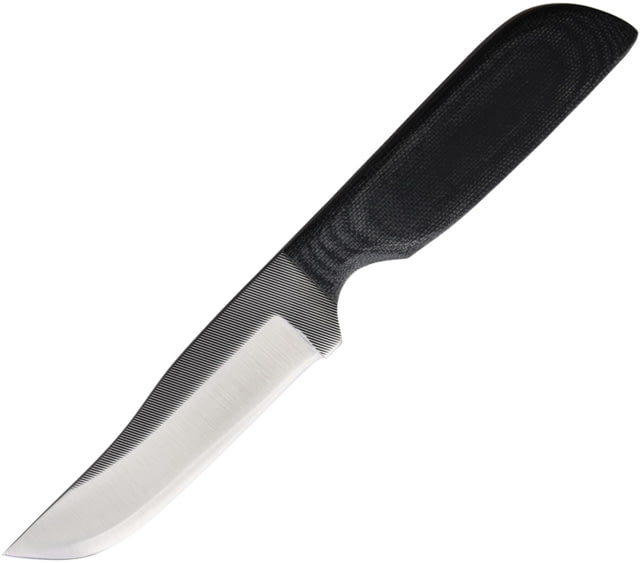 Anza Micarta Fixed Blade Knife 8.25in Overall 4.13in Stainless Steel Clip Point Blade Black Canvas Micarta Handle Brown Leather Belt Sheath 709R - Anza