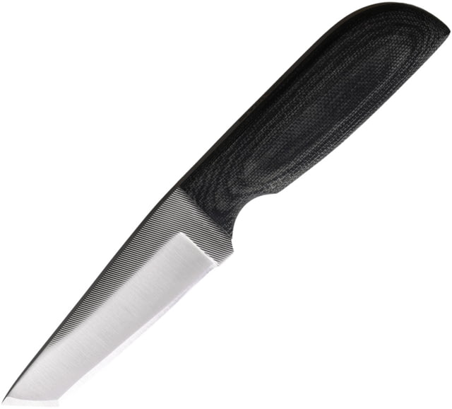 Anza Micarta Fixed Blade Knife 7.25in Overall 3.5in Stainless Steel Tanto Blade Black Canvas Micarta Handle Brown Leather Belt Sheath JWKR1 - Anza