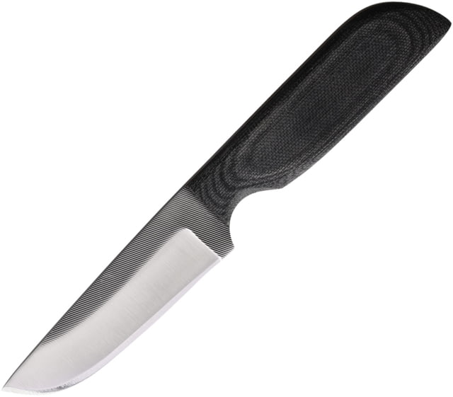 Anza Micarta Fixed Blade Knife 8in Overall 3.75in Stainless Steel Blade Black Canvas Micarta Handle Brown Leather Belt Sheath JWKR3 - Anza
