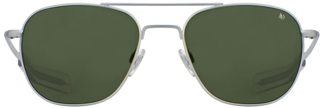 AO Original Pilot Sunglasses Matte Silver Frame 55 mm Calobar Green SkyMaster Glass Lenses Bayonet Temple Polarized 738921550211 - Ao