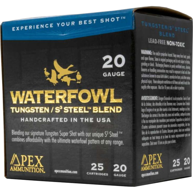 x Ammunition Apex Waterfowl TSS/S3 Steel Blend 20 Gauge 1 1/8 Oz 3 In Shotgun #2 & #7.5 25 Rounds 1102898 Ammo