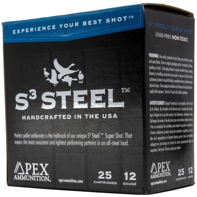 Apex Ammunition Waterfowl S3 Steel 12 Gauge 1 1/4 Oz 3in BB Shotgun Ammo 25 Rounds x Ammunition Waterfowl S3 Steel 12 Gauge 1 1/4 Oz 3in BB Shotgun 25 Rounds Ammo