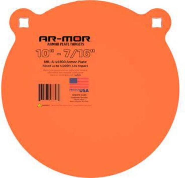 Ar-mor 10in MIL46100 Steel Gong 7/16in Thick Round Target Orange - Ar-Mor