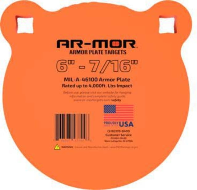 Ar-mor 6in Mil46100 Steel Gong 7/16in Thick Round Target Orange - Ar-Mor