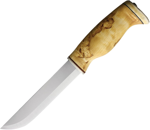 Arctic Legend Bear Curly Birch Satin Fixed Blade Knife 10.75in Overall 5.75in Satin Stainless Steel Blade Curly Birch Handle Black Leather Belt Sheath - Arctic Legend